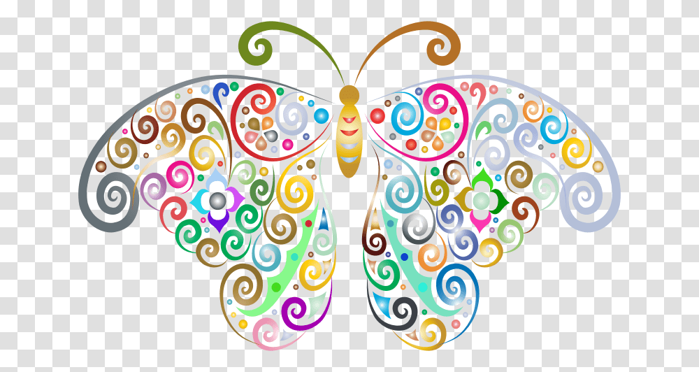 Prismatic Floral Flourish Butterfly Silhouette No Background, Doodle, Drawing Transparent Png