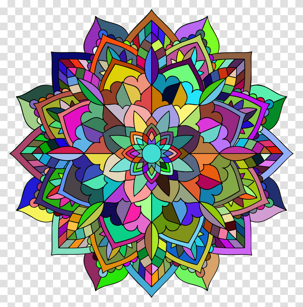 Prismatic Floral Mandala Line Art Icons, Pattern, Floral Design, Fractal Transparent Png