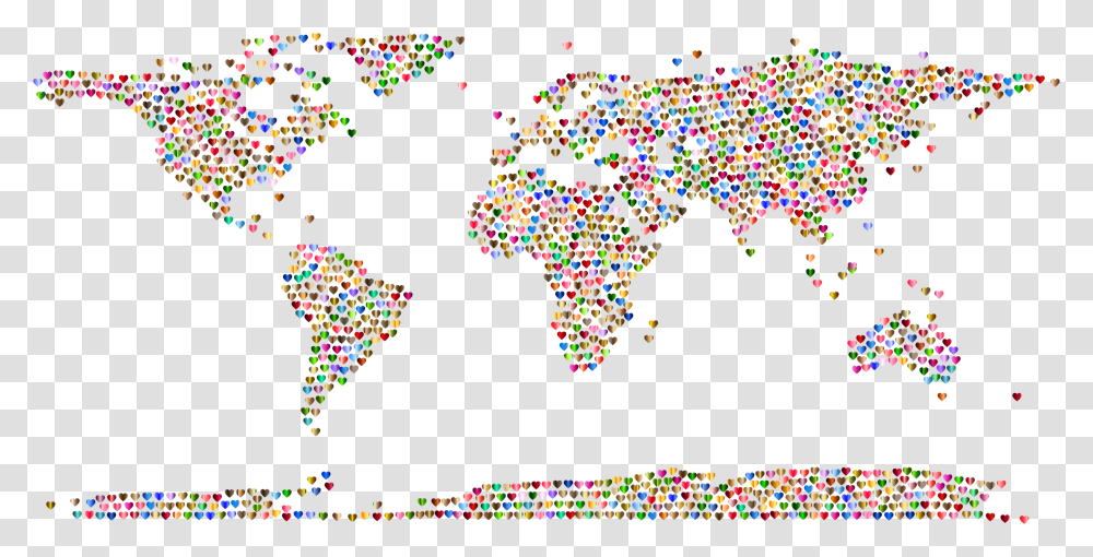 Prismatic Hearts World Map 6 No Background Clip Arts Rectangle Map Of The World, Paper, Lighting Transparent Png