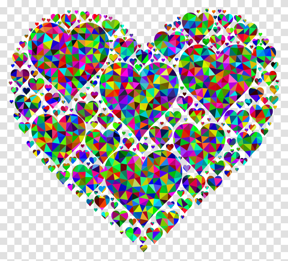 Prismatic Low Poly Hearts In Heart Clip Arts Love Shape Blue Colour, Light, Rug, Purple Transparent Png