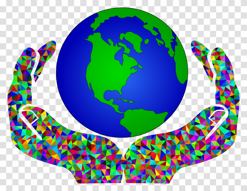 Prismatic Low Poly World In Hands 2 Clip Arts World Clipart, Astronomy, Outer Space, Universe, Planet Transparent Png