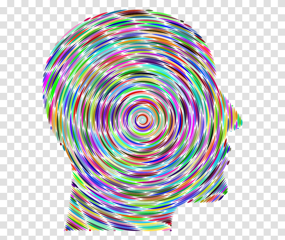 Prismatic Man Head Silhouette Concentric Vortex, Spiral, Pattern, Ornament, Fractal Transparent Png