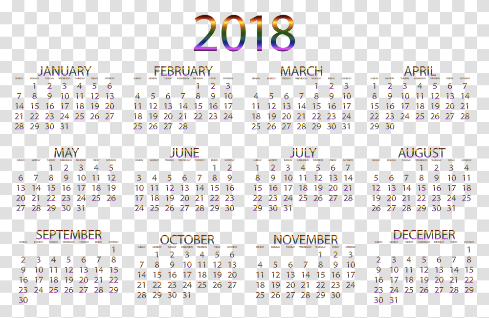Prismatic No Background Big Free Printable Yearly Calendar 2019, Menu Transparent Png
