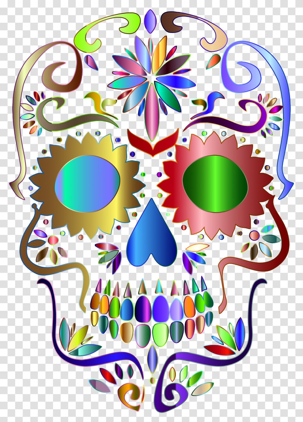 Prismatic Sugar Skull Silhouette 4 No Background Clip, Pattern, Ornament, Fractal Transparent Png