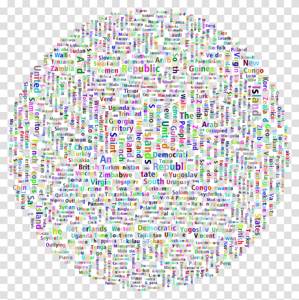 Prismatic World Countries Globe Word Cloud No Background Portable Network Graphics, Pac Man, Pattern Transparent Png