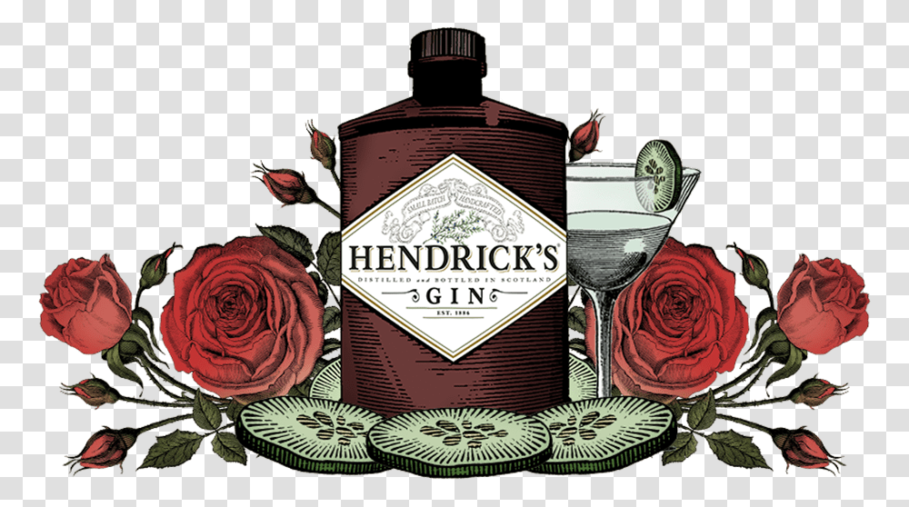 Process Image Hendricks Gin With Rose, Liquor, Alcohol, Beverage, Flower Transparent Png