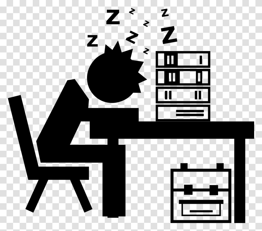 Professor Or Student Sleeping On His Desk With Books Student Sleeping On Desk Icon, Furniture, Chair, Stencil Transparent Png