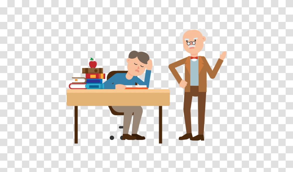 Professor Scolding A Student Cartoon, Person, Standing, Dating, Tabletop Transparent Png