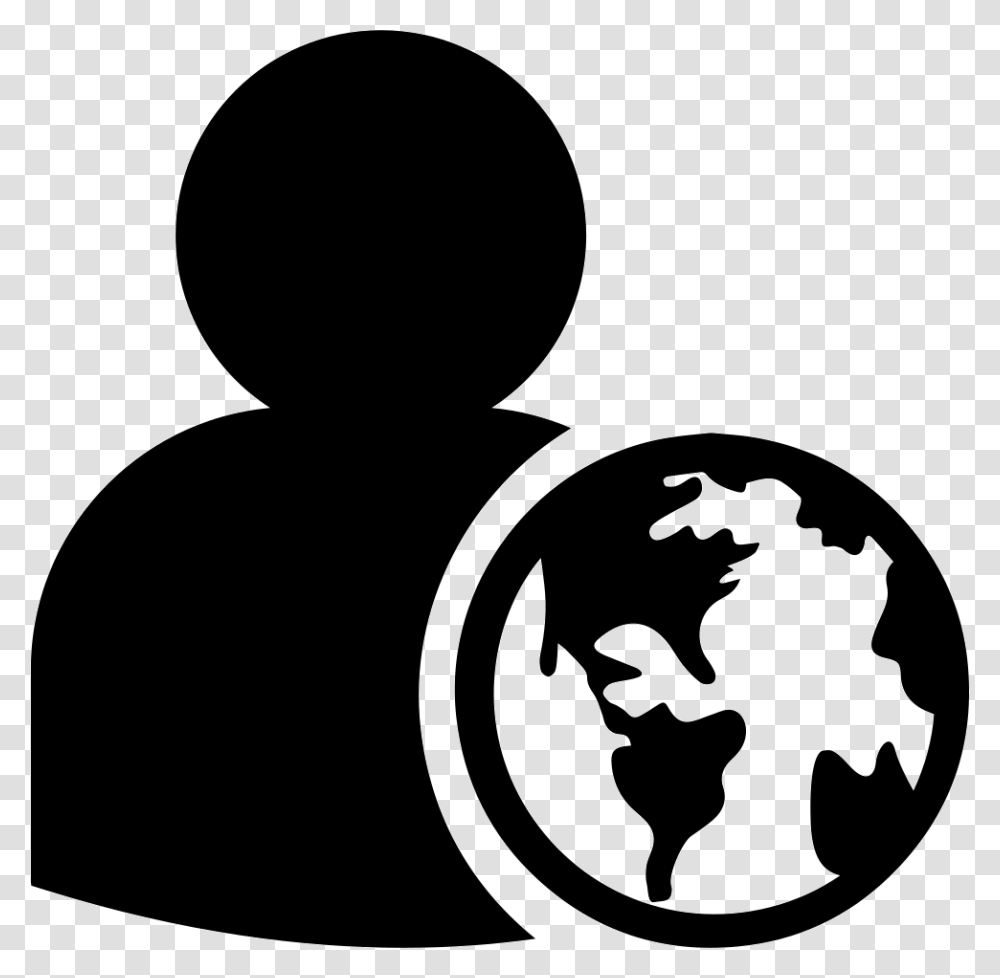 Profile User With Earth Symbol Globe Stand Icon, Silhouette, Stencil, Logo, Trademark Transparent Png