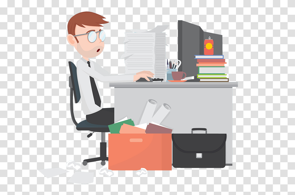 Programmer At Desk Clipart Vector Royalty Free Business Computer Work Background, Furniture, Cushion, Reading, Table Transparent Png