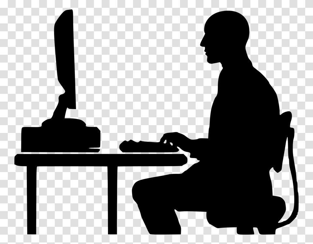 Programmer Typing Silhouette Ceo Computer People Silhouette Computer, Gray Transparent Png