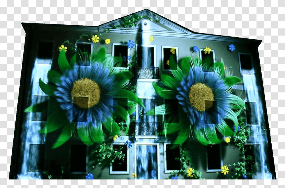 Projection Mapping Flower Design Building, Metropolis, Urban, Crowd, Parade Transparent Png