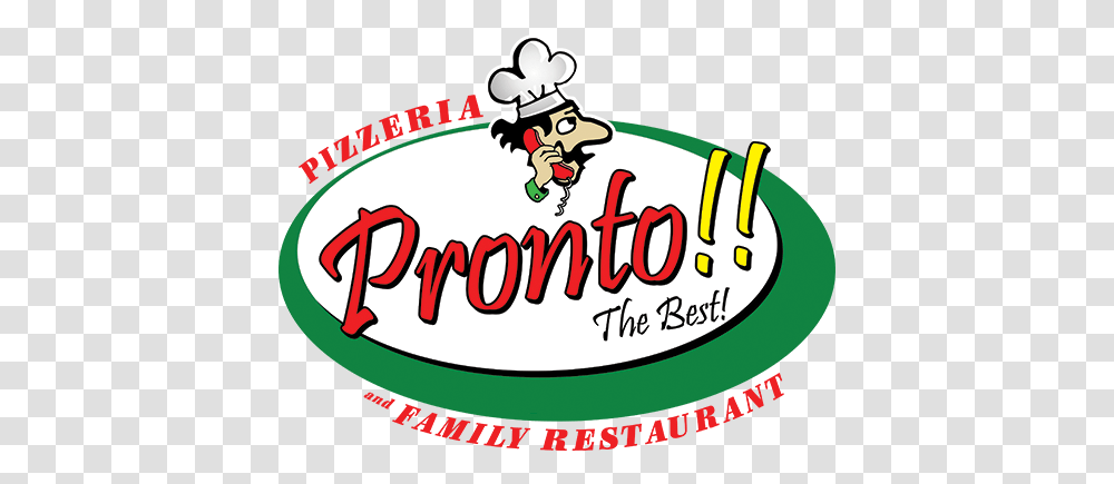 Pronto Pizza Cartoon, Label, Text, Food, Chef Transparent Png