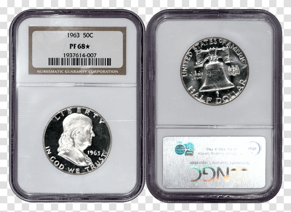 Proof 1963 Franklin Half Dollar Ngc Pf 68 Star Silver, Coin, Money, Nickel, Mobile Phone Transparent Png