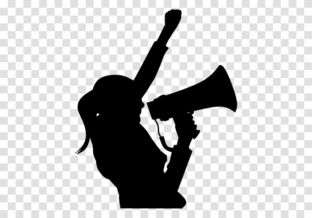 Protesting Megaphone Hand Woman Yelling Silhouette Icone Megafone, Gray, World Of Warcraft Transparent Png