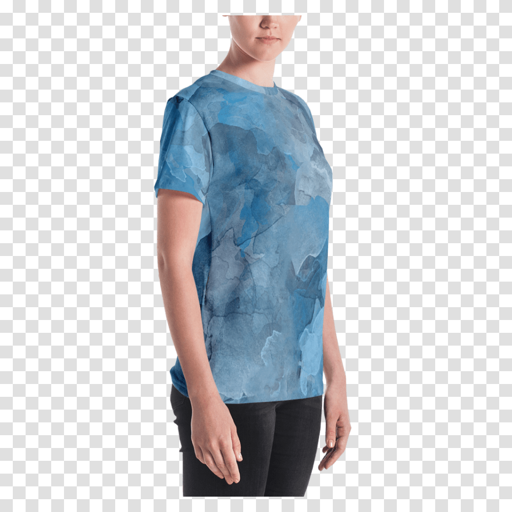 Prussian Blue Watercolor Womens T Shirt, Blouse, Apparel, Person Transparent Png
