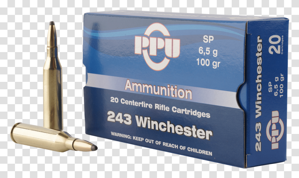 Prvi Ppu 243 Win Ammunition Pp2432 100 Grain Soft Point Prvi Partizan, Weapon, Bullet, Box Transparent Png