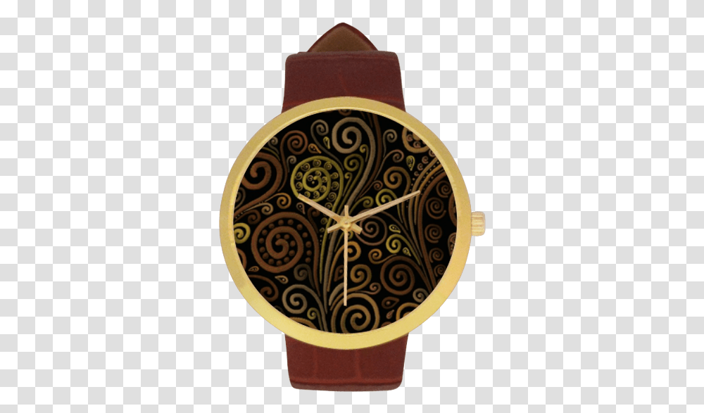 Psychedelic Sand Clock Women's Golden Leather Strap Watch, Wristwatch Transparent Png