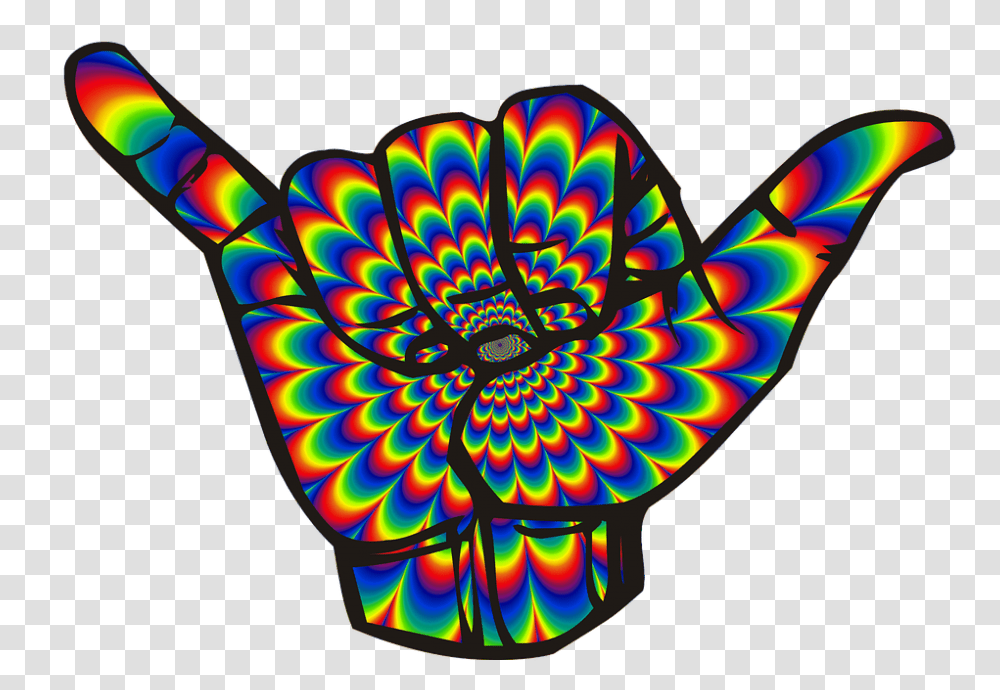 Psychedelic Shaka Hang Loose Hand Psychedelic, Light, Neon, Pattern, Ornament Transparent Png