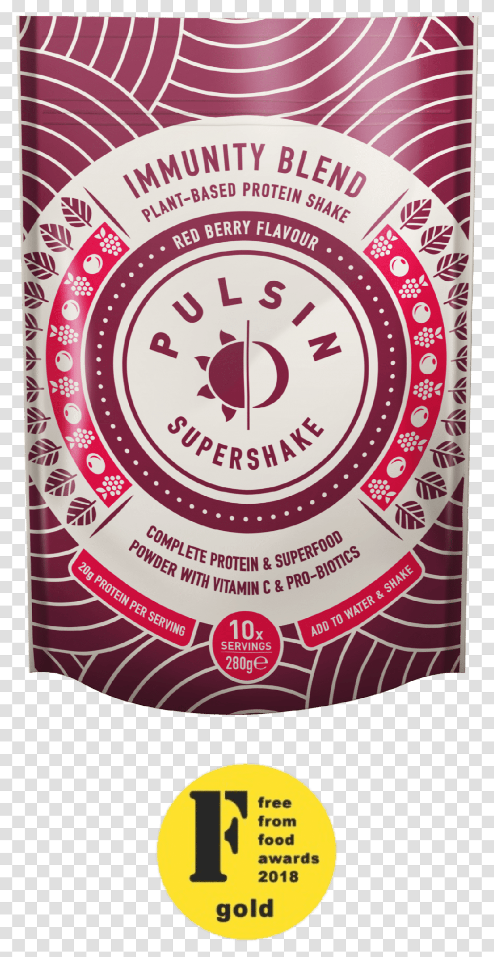 Pulsin Super Shake Immunity Red Berry, Label, Advertisement, Poster Transparent Png