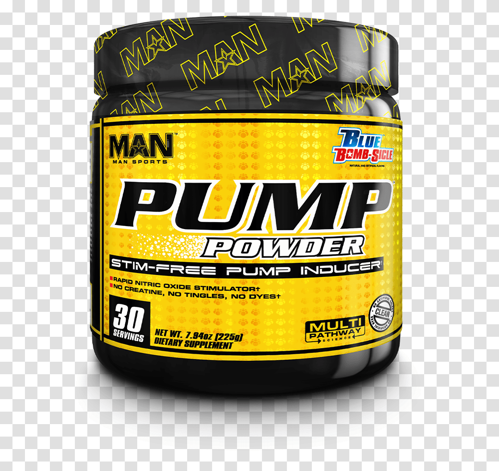 Pump Powder Great Taste & Great Pump Man Sports Bodybuilding Supplement, Label, Text, Bottle, Beverage Transparent Png