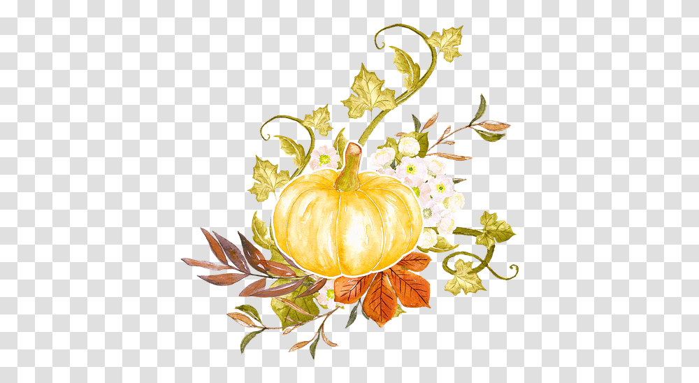 Pumpkin And Leaves, Floral Design, Pattern Transparent Png