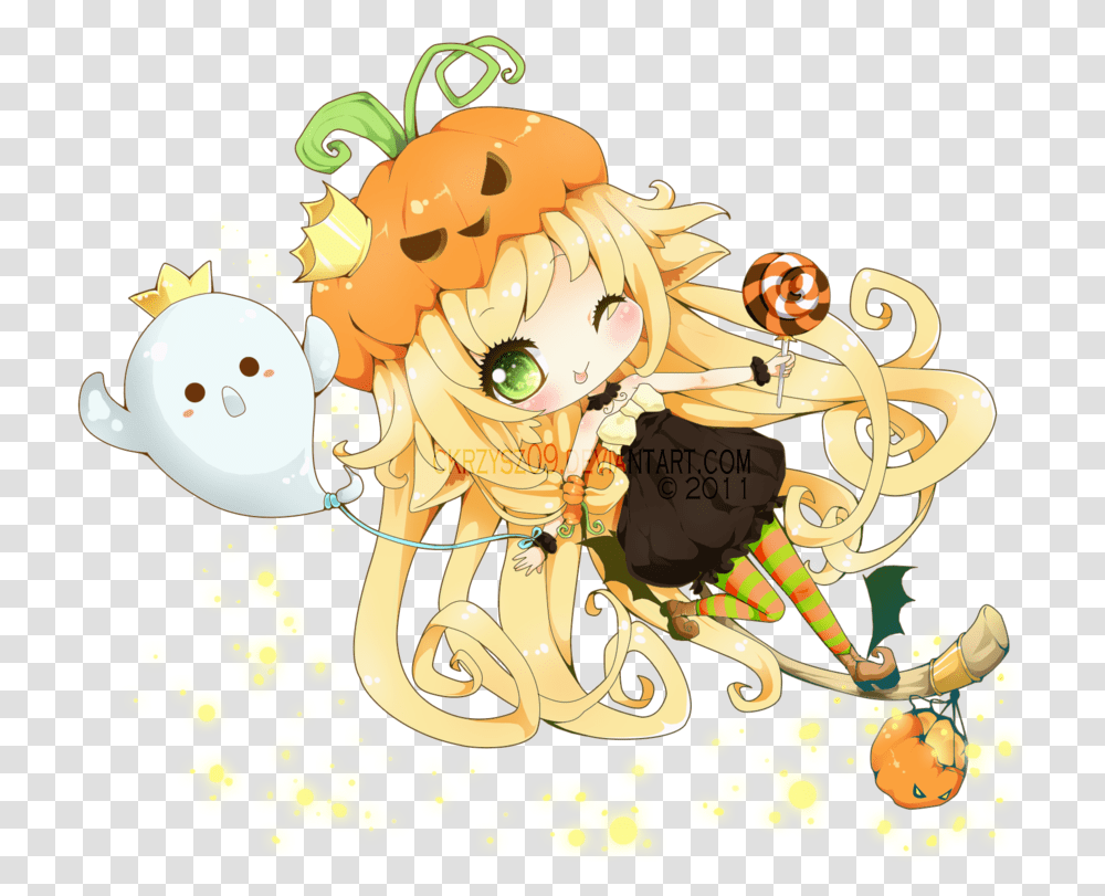 Pumpkin Anime Girl Chibi Cute Halloween Anime Girl, Graphics, Art, Animal, Invertebrate Transparent Png