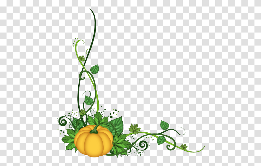 Pumpkin Corner Flourish, Green, Plant, Floral Design, Pattern Transparent Png