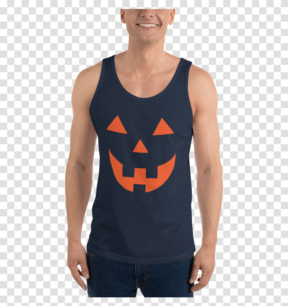 Pumpkin Face Sleeveless Shirt, Apparel, Tank Top, Person Transparent Png