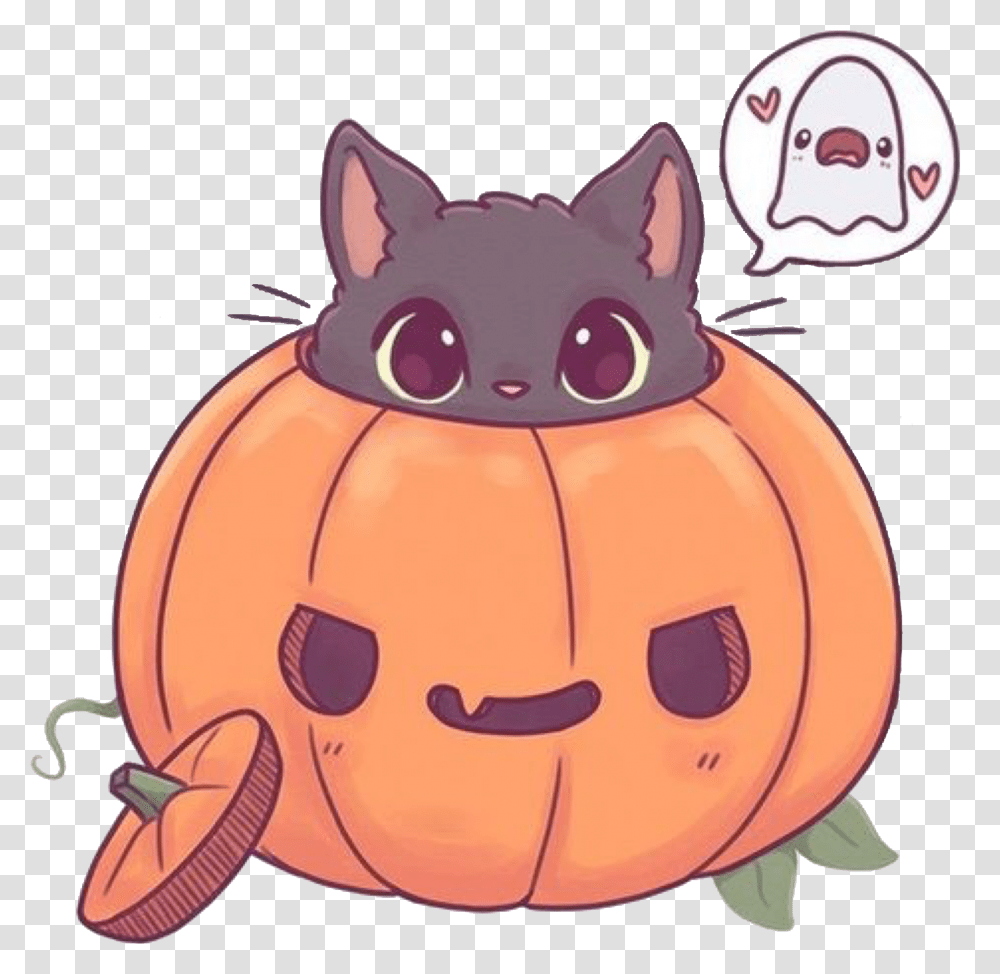 Pumpkin Kitty Kitten Cat Sticker By • Emmicat Cute Halloween Drawings, Vegetable, Plant, Food, Helmet Transparent Png