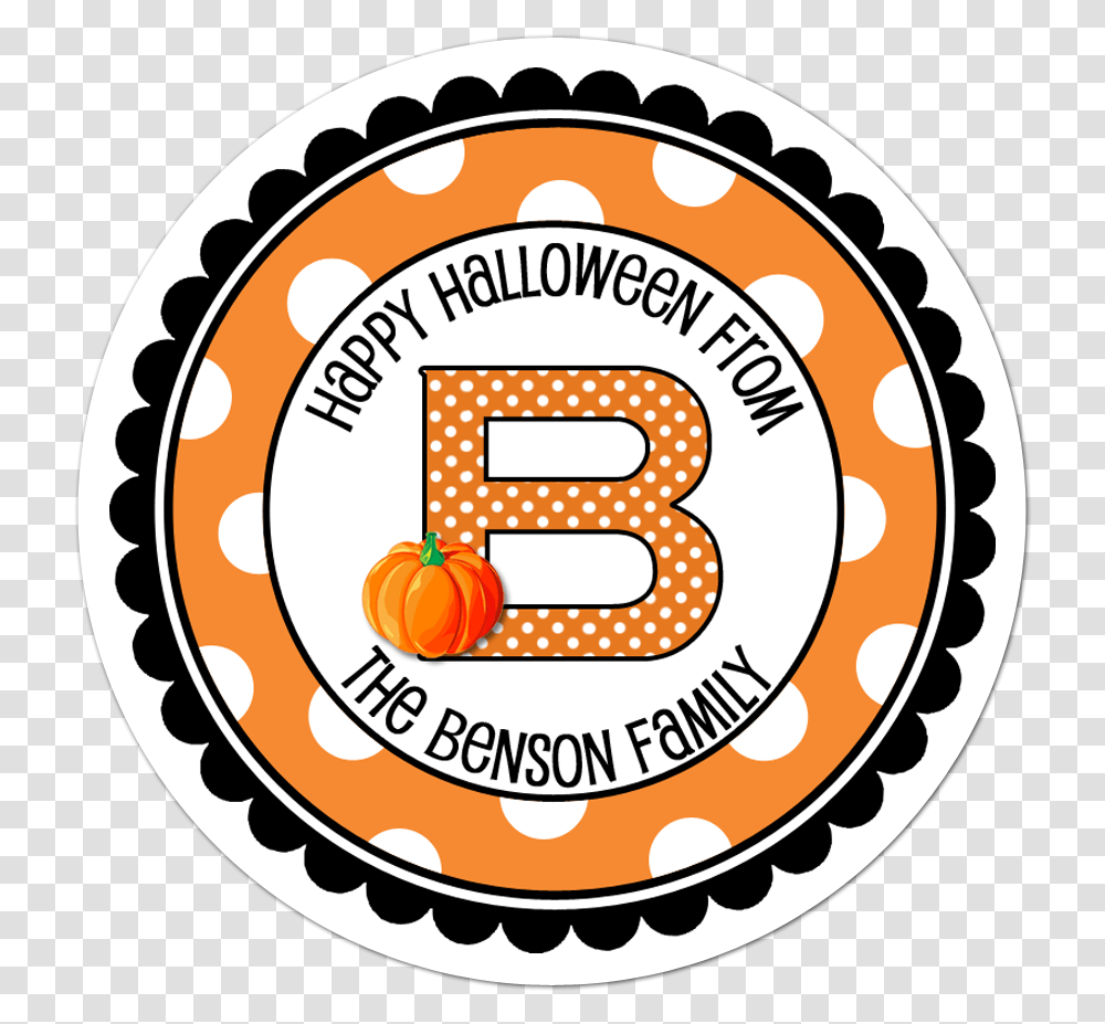 Pumpkin Monogram Polka Dot Border Personalized Halloween Sticker Snow White Pictures Sticker, Label, Text, Vegetation, Plant Transparent Png