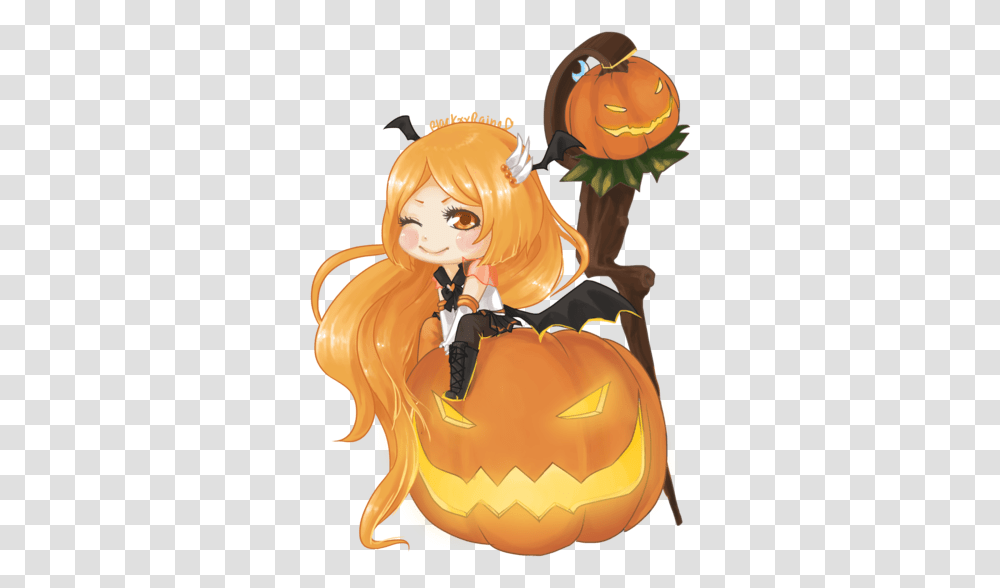 Pumpkins Anime Chibi With A Pumpkin, Halloween, Toy, Comics, Book Transparent Png