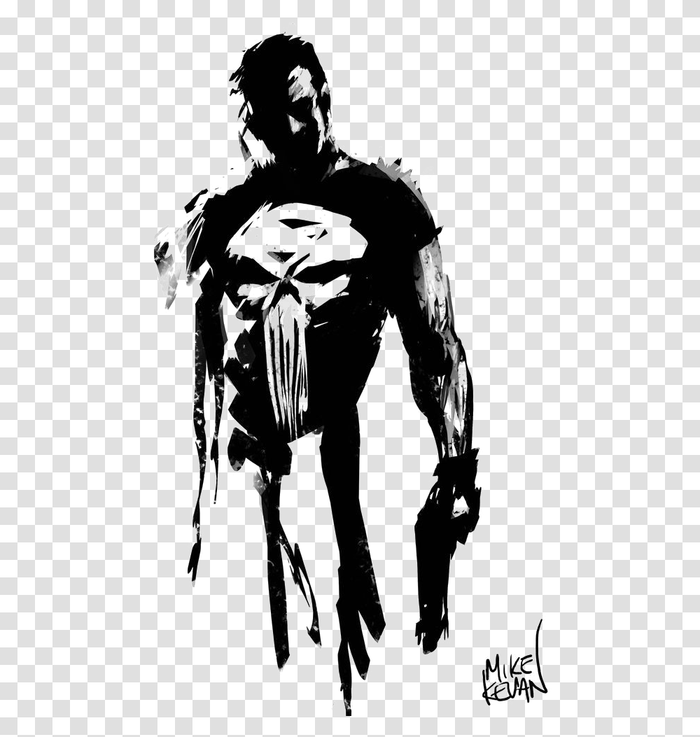 Punisher Tattoo Black And White, Person, Drawing, Skeleton Transparent Png