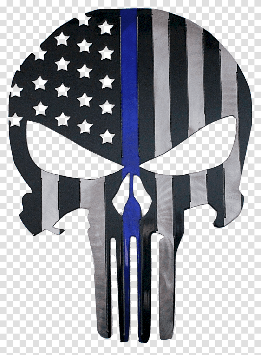 Punisher With Blue Line American Flag Metal Rebel And American Flag Punisher Skull, Symbol, Arrow, Weapon, Weaponry Transparent Png