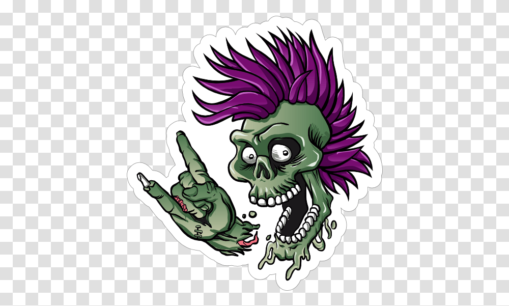 Punk Rock Cartoon Skull Sticker Punk Cartoon, Dragon, Bird, Animal, Dahlia Transparent Png