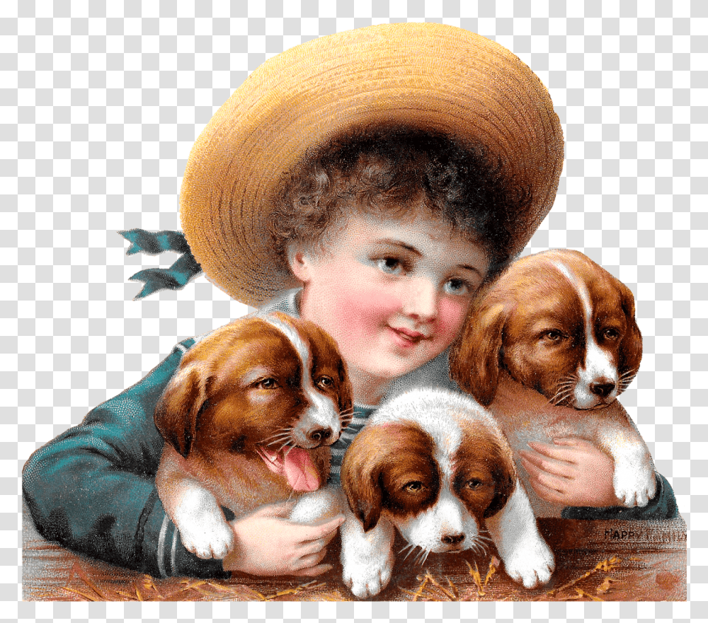 Puppies Dog Boy Image Victorian Illustration Clipart Holding Puppies Clip Art, Puppy, Pet, Canine, Animal Transparent Png