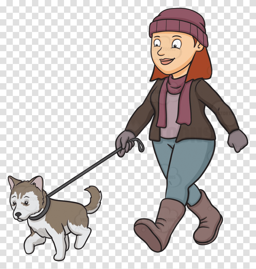 Puppy Cartoon Clipart At Free For Personal Use Lady Walking Dog Clipart, Human, Strap, Pet, Animal Transparent Png