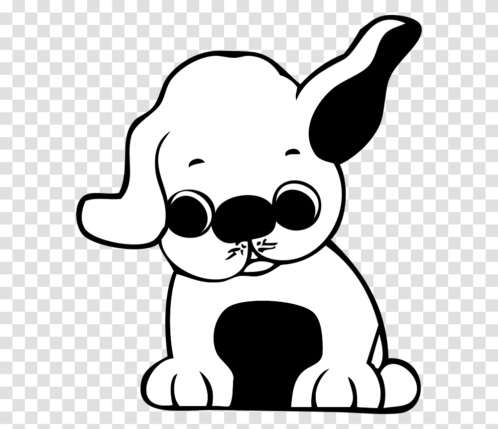 Puppy Cartoon Cute Ears Isolated Comic Doggy Puppy Clipart Black And White, Stencil, Animal, Mammal, Pet Transparent Png