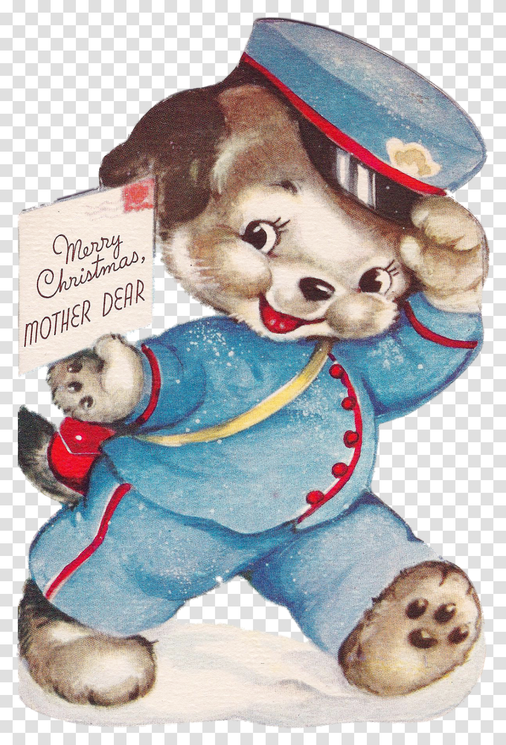 Puppymailmanpng 10481600 Vintage Family Christmas Cards Teddy Bear, Toy, Doll, Person, Human Transparent Png