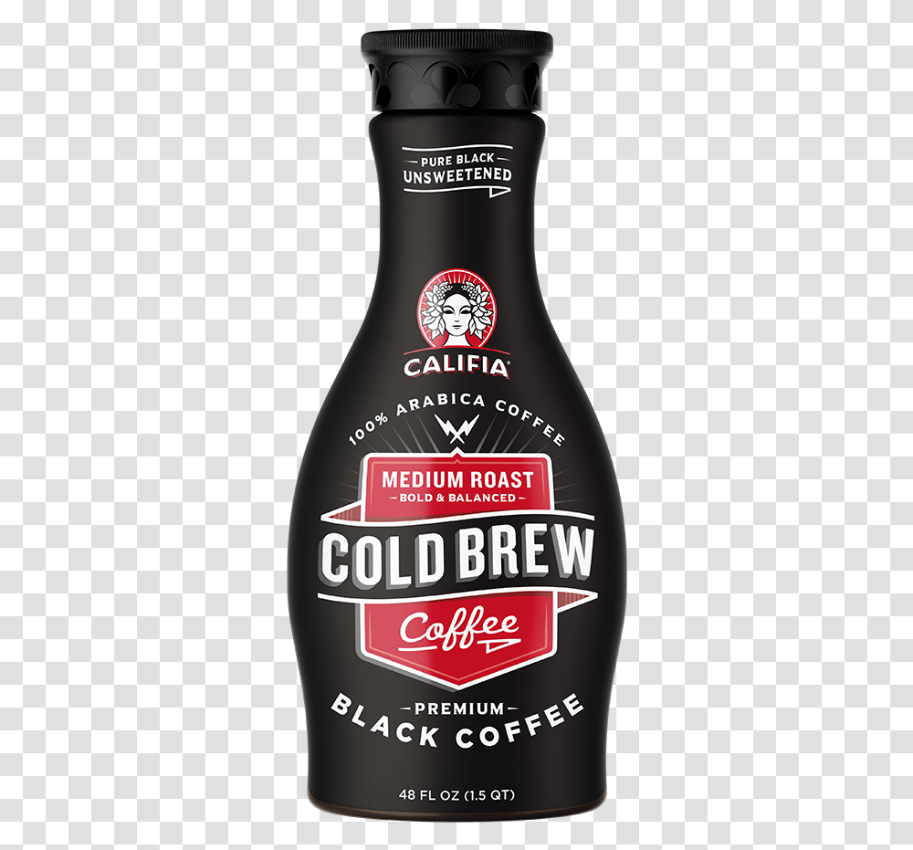Pure Black Cold Brew Coffee Unsweetened Califia Cold Brew Black Mediu, Label, Food, Beer Transparent Png