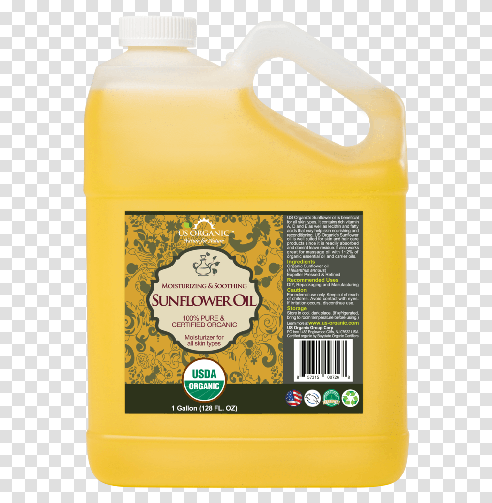 Pure Certified Usda Organic Sunflower Oil 128 Oz 1 Gallon Usda Organic, Beverage, Drink, Juice, Label Transparent Png