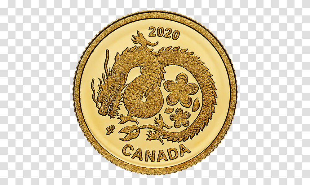 Pure Gold Coin - Lucky Flower Dragon Mintage 5888 2020 Coin, Money, Rug Transparent Png