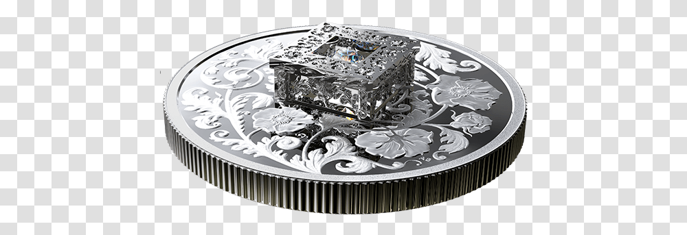 Pure Silver Coin With Fire And Ice Sparkle Of The Heart Coin, Machine, Gear, Meal, Food Transparent Png