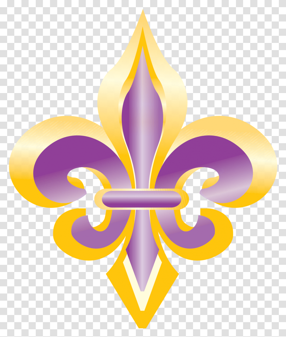 Purple And Gold Fleur De Lis Clip Art, Symbol, Pattern, Text, Flower Transparent Png