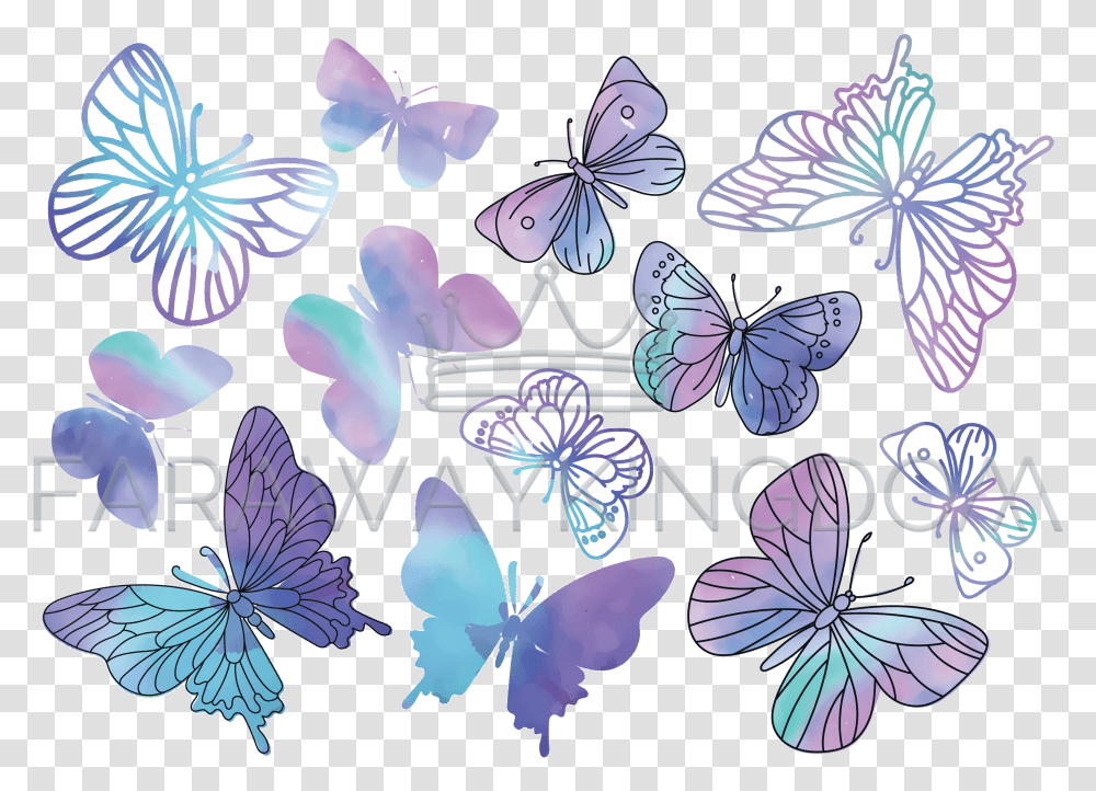 Purple Butterflies Watercolor Summer Background Butterfly Clipart Color, Plant, Geranium, Flower, Blossom Transparent Png