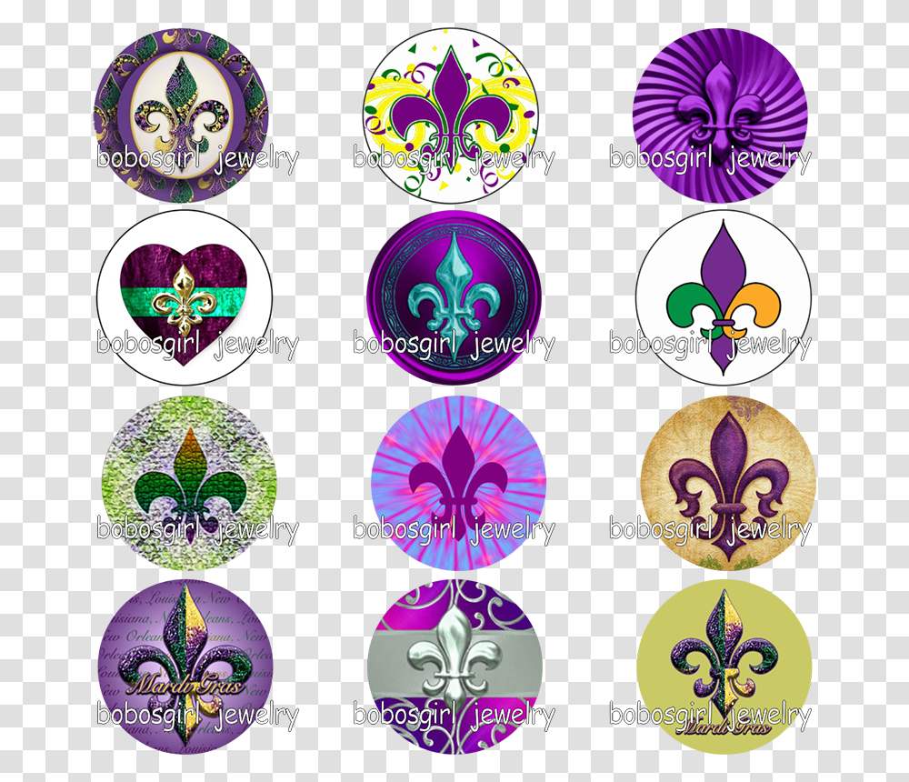 Purple Fleur De Lis Mardi Gras Glass Magnetic Button Circle, Pattern, Fractal Transparent Png