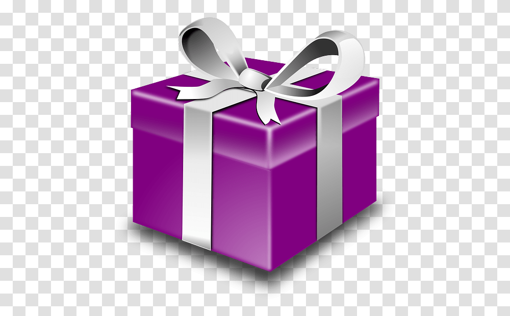 Purple Gift Box With Silver Ribbon Purple Christmas Present Cartoon Transparent Png