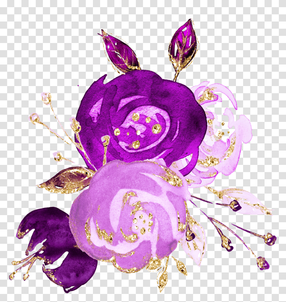 Purple Glitter Flowers Flower Floral Gold Fancy, Floral Design, Pattern Transparent Png