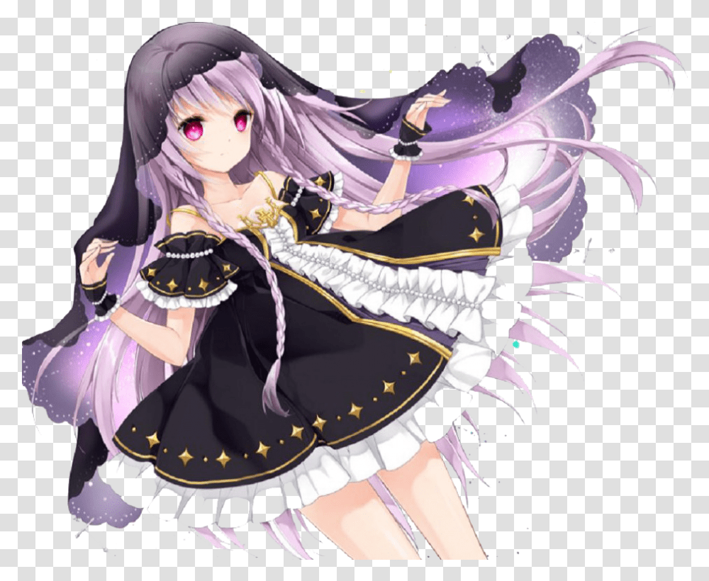 Purple Haired Anime Girl Black Outfit, Manga, Comics, Book, Person Transparent Png