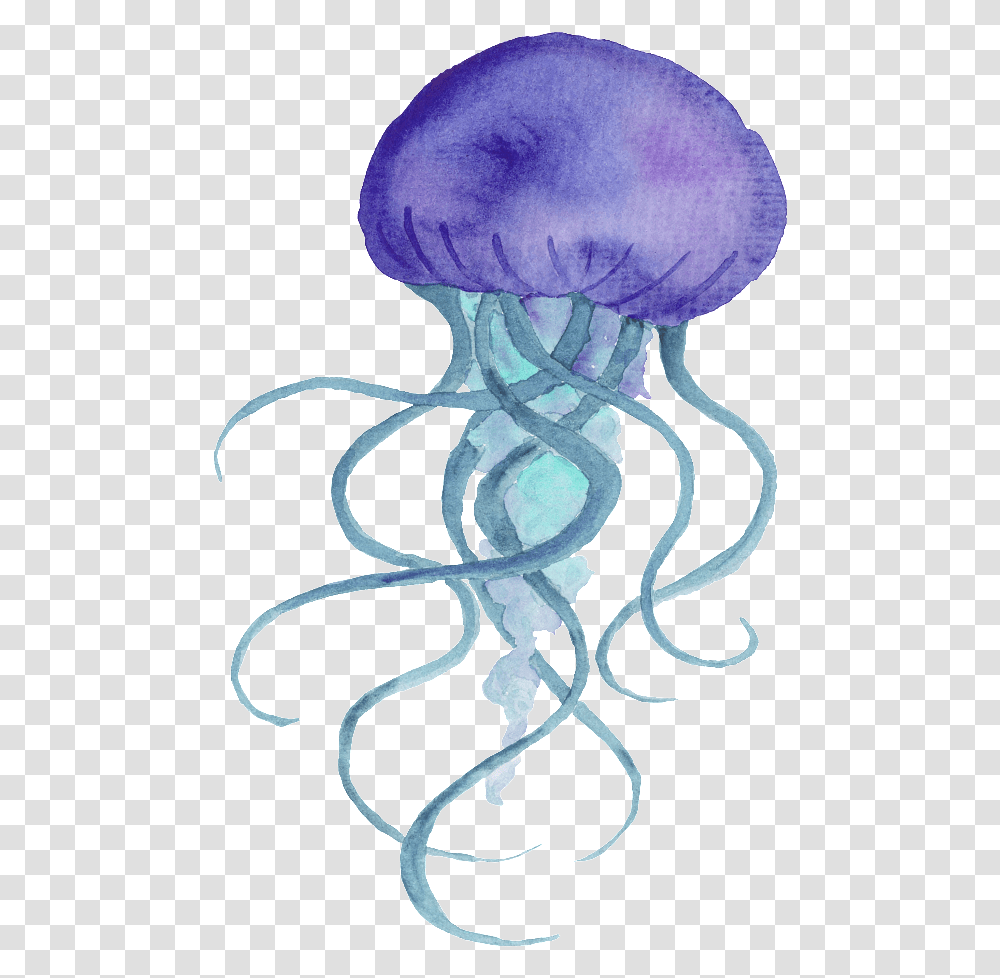 Purple Hand Painted Jellyfish Cartoon Watercolor Vector Cartoon Watercolor Jellyfish, Invertebrate Transparent Png